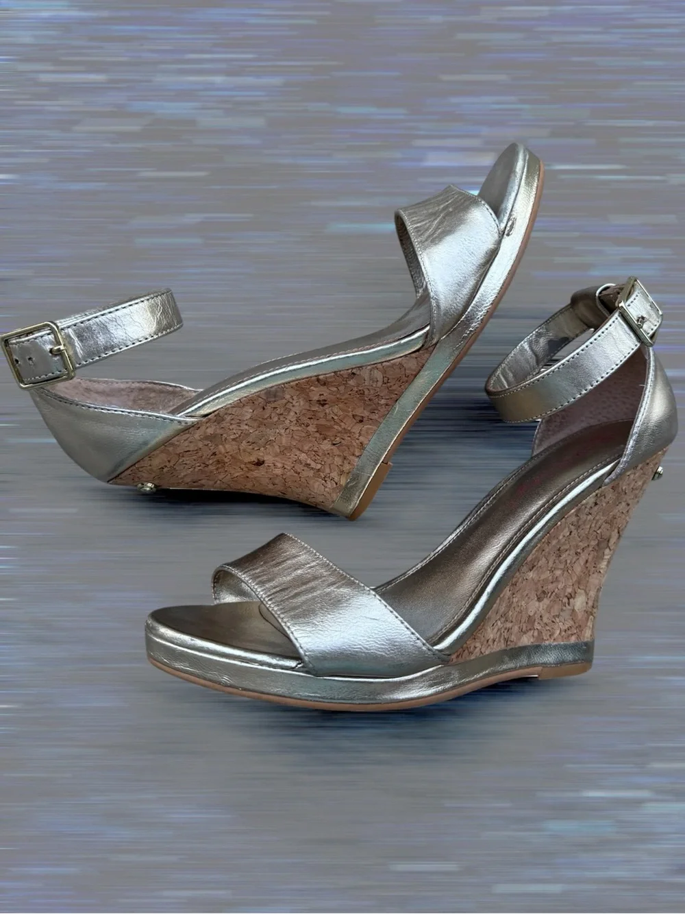 Lilly Pulitzer Metallic Gold Cork Wedge Sandals with Ankle Strap